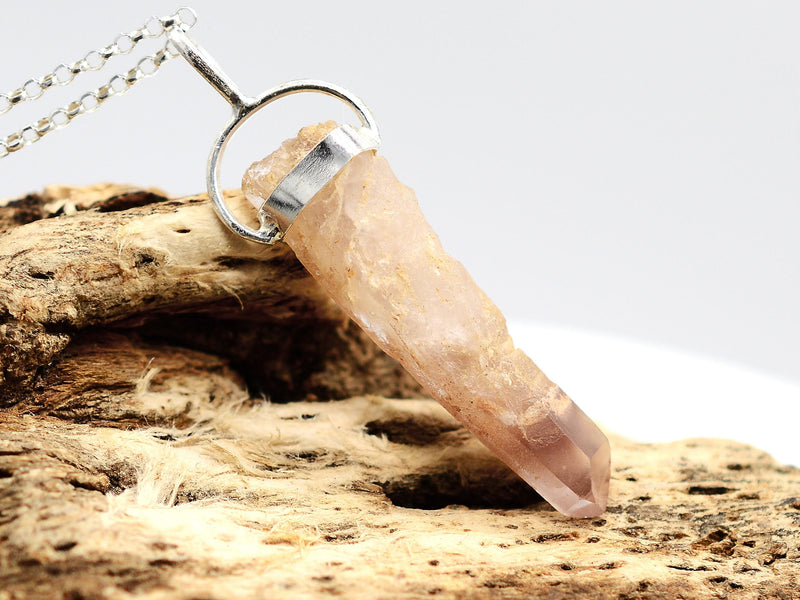 Lithium Quartz Phantom Silver Pendant: Ethically Mined Natural Crystal for Calm
