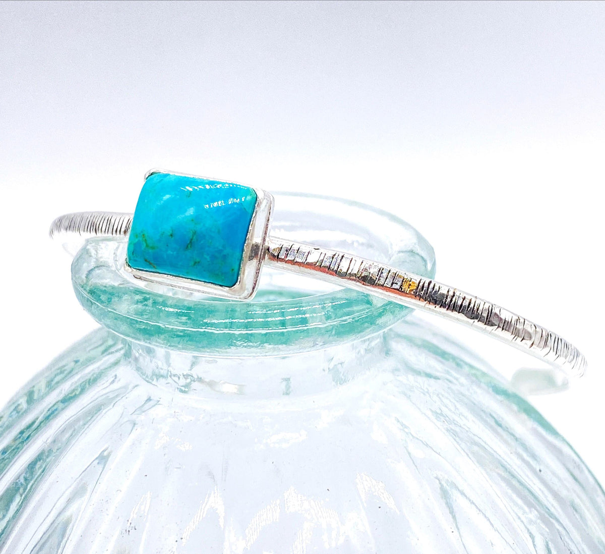 Sterling Silver Turquoise Cuff: Unique Handmade Natural Gemstone Jewellery