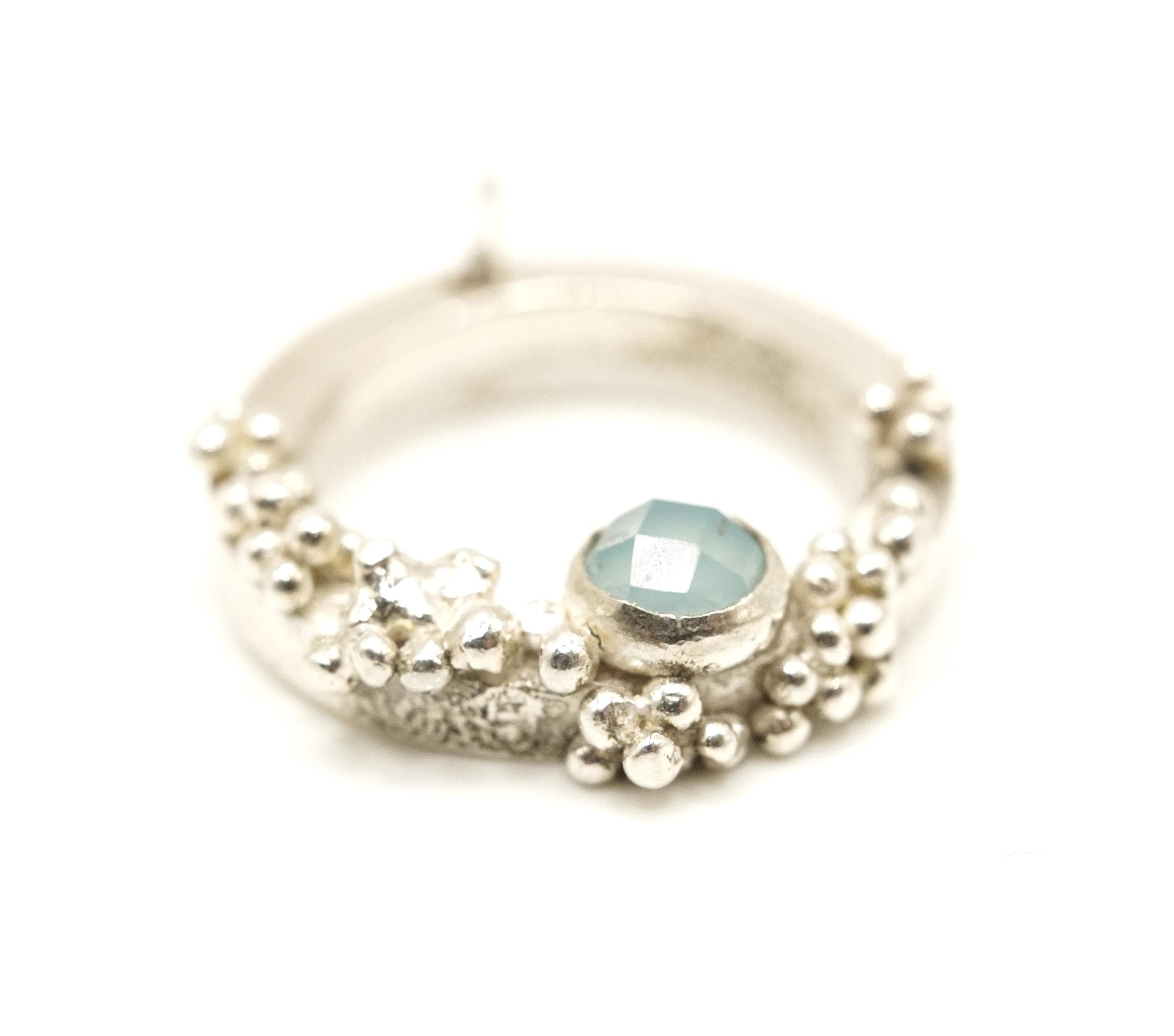 Blue Chalcedony Granulated Silver Pendant: Unique Handmade Natural Gemstone Jewellery