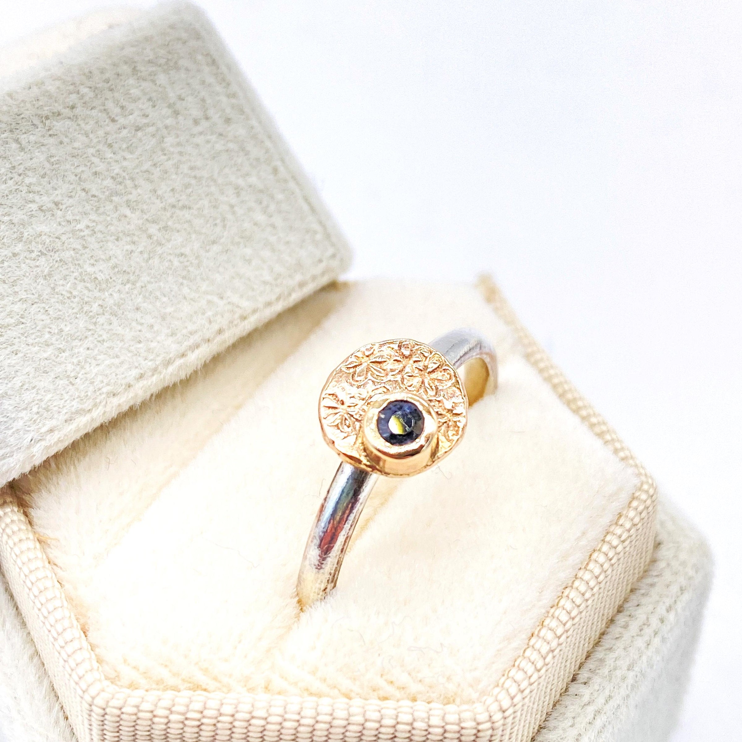 Gold and Silver Sapphire Daisy Ring Handmade