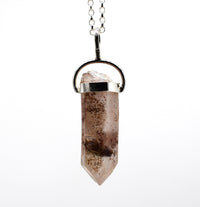 Lithium Quartz Phantom Silver Pendant: Ethically Mined Natural Crystal for Calm