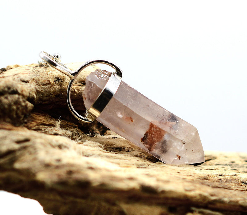 Lithium Quartz Phantom Silver Pendant: Ethically Mined Natural Crystal for Calm