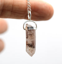 Lithium Quartz Phantom Silver Pendant: Ethically Mined Natural Crystal for Calm