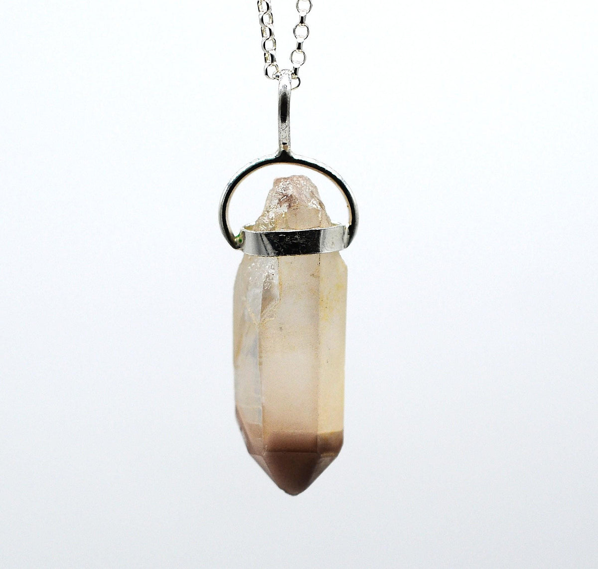 Lithium Quartz Phantom Silver Pendant: Ethically Mined Natural Crystal for Calm