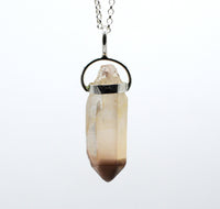 Lithium Quartz Phantom Silver Pendant: Ethically Mined Natural Crystal for Calm