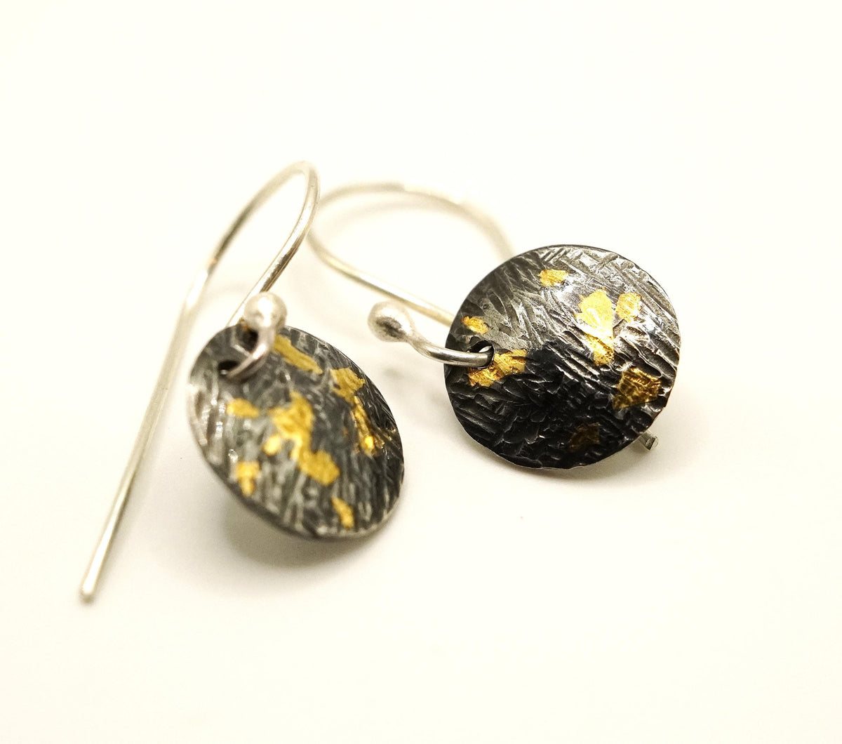 24k Gold & Oxidised Sterling Silver Earrings: Unique Handmade Jewellery