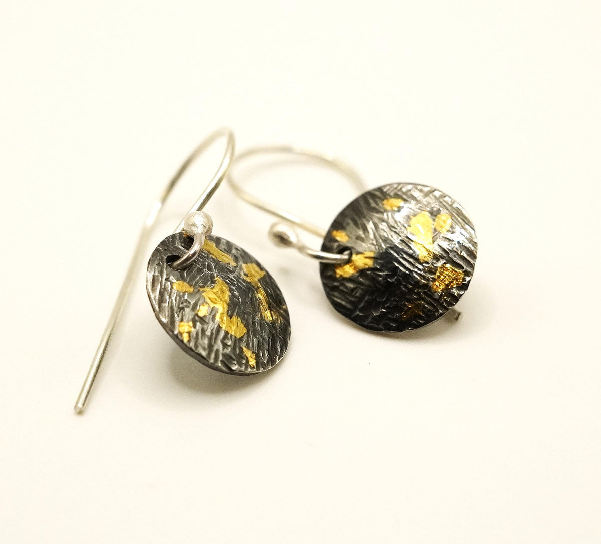 24k Gold & Oxidised Sterling Silver Earrings: Unique Handmade Jewellery