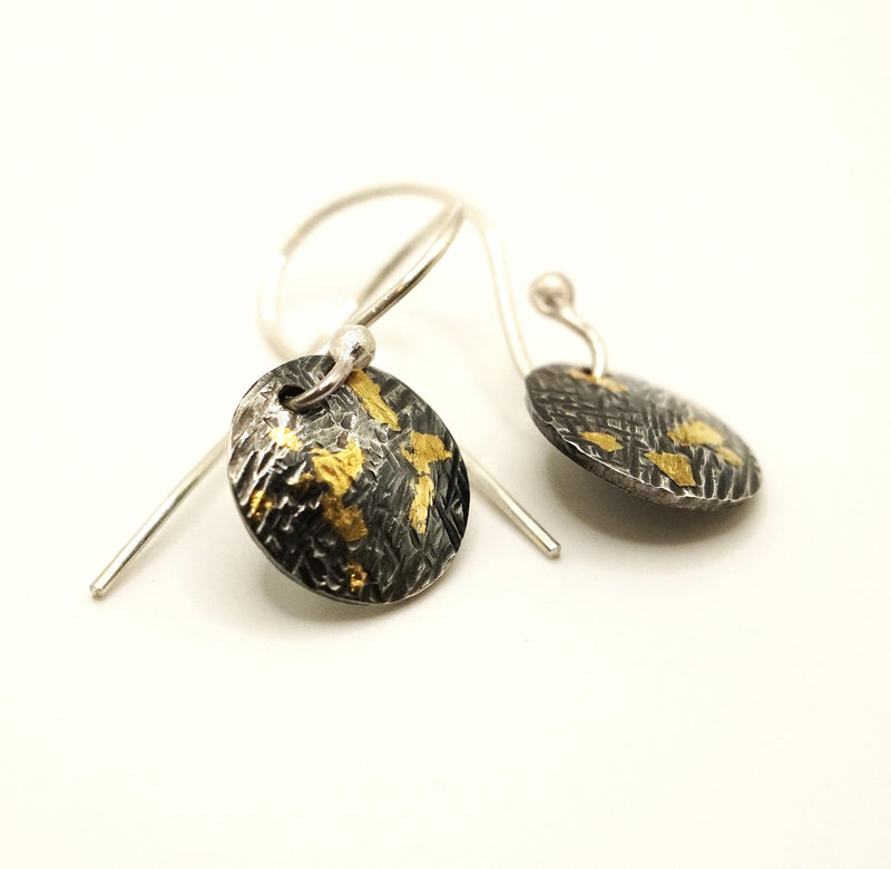 24k Gold & Oxidised Sterling Silver Earrings: Unique Handmade Jewellery