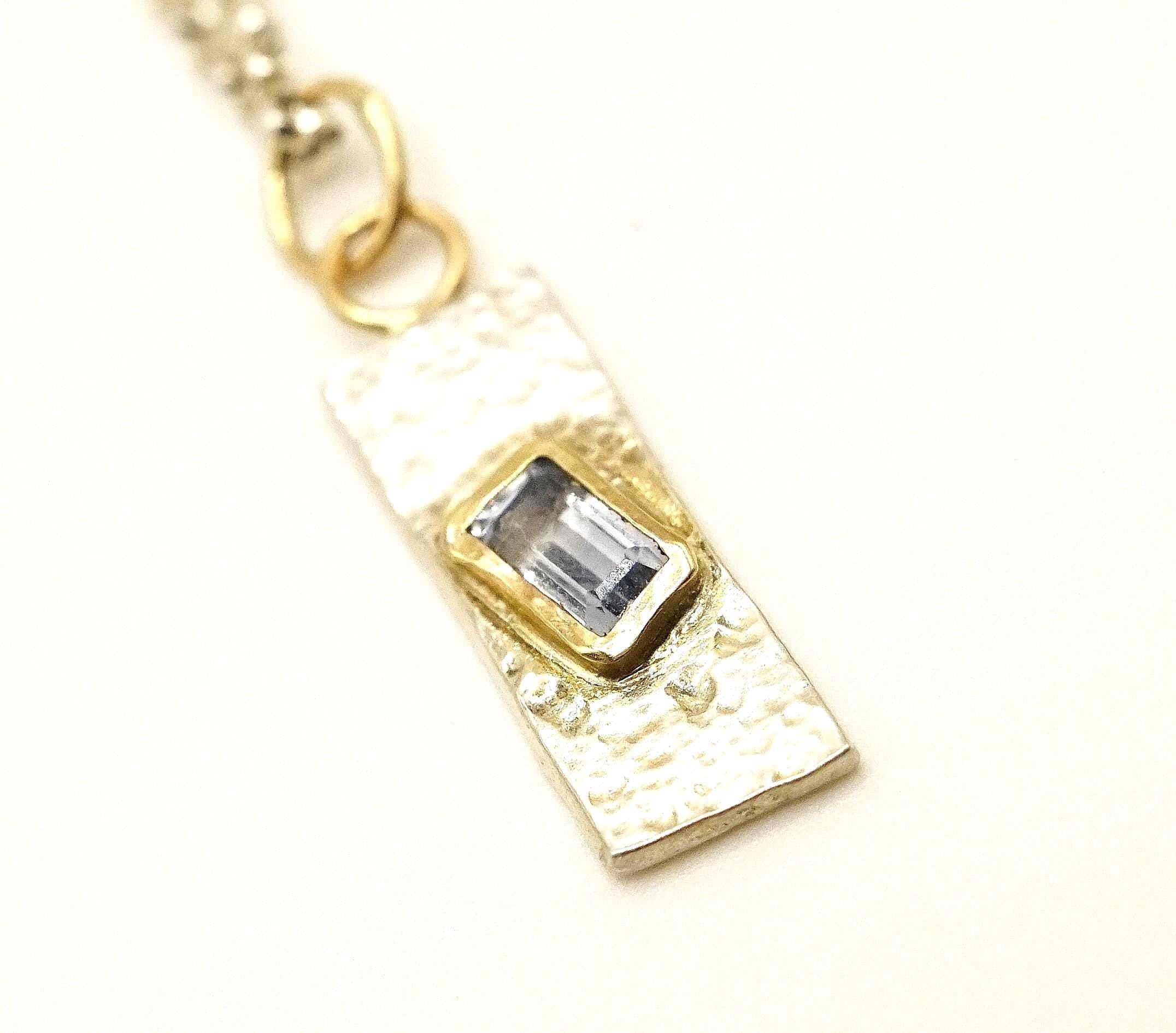 Blue Sapphire Sterling & Gold Pendant: Unique Handmade Natural Gemstone Jewellery