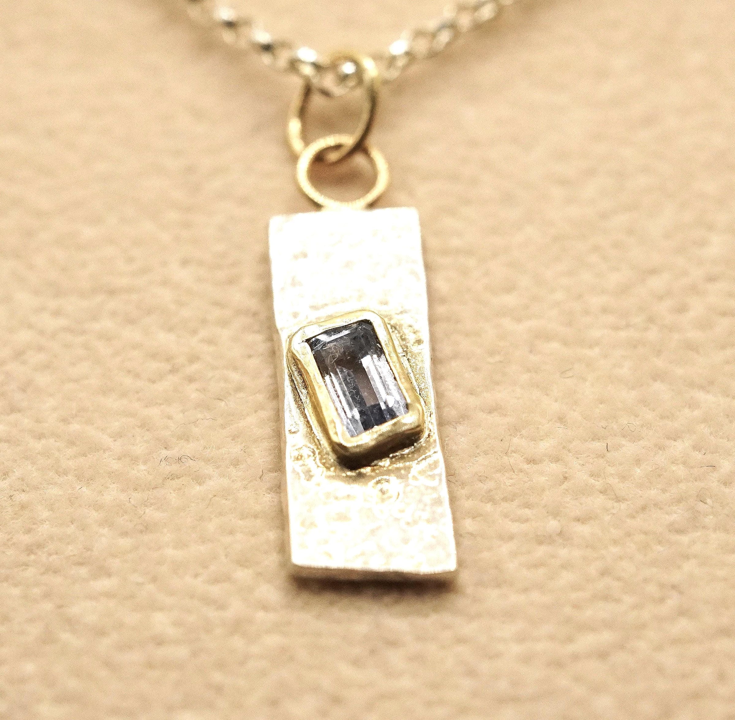 Blue Sapphire Sterling & Gold Pendant: Unique Handmade Natural Gemstone Jewellery