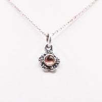 Handmade Pink Tourmaline Sterling Silver and 9ct Gold Flower Pendant