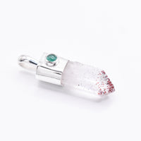 Handmade Brandberg Harlequin Quartz and Emerald Sterling Silver Pendant