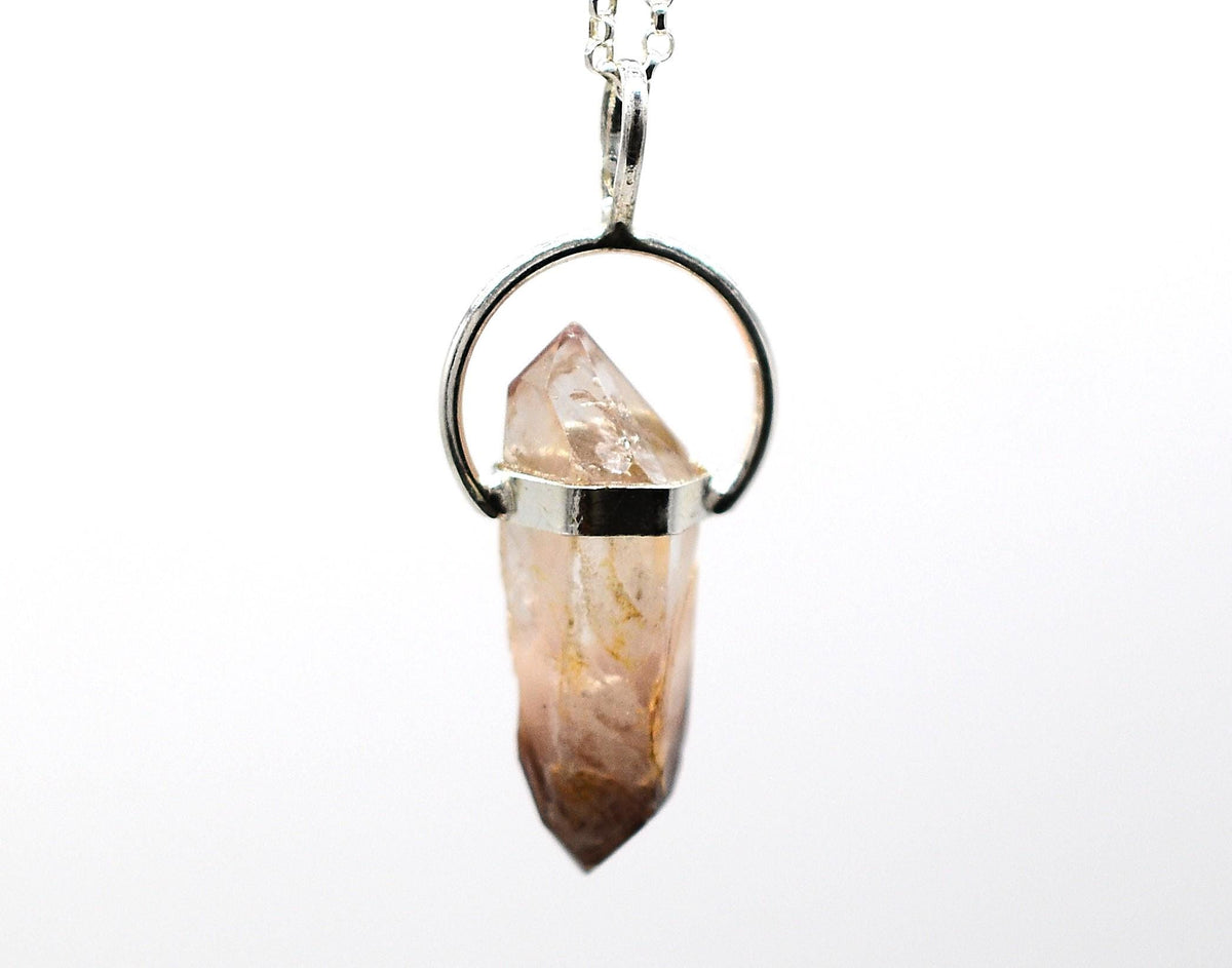 Lithium Quartz DT Phantom Silver Pendant: Ethically Mined Natural Crystal for Calm