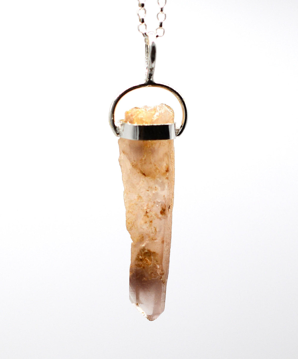 Lithium Quartz Phantom Silver Pendant: Ethically Mined Natural Crystal for Calm
