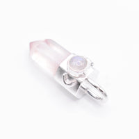 Handmade Brandberg Quartz Crystal and Rainbow Moonstone Sterling Silver Moon Pendant