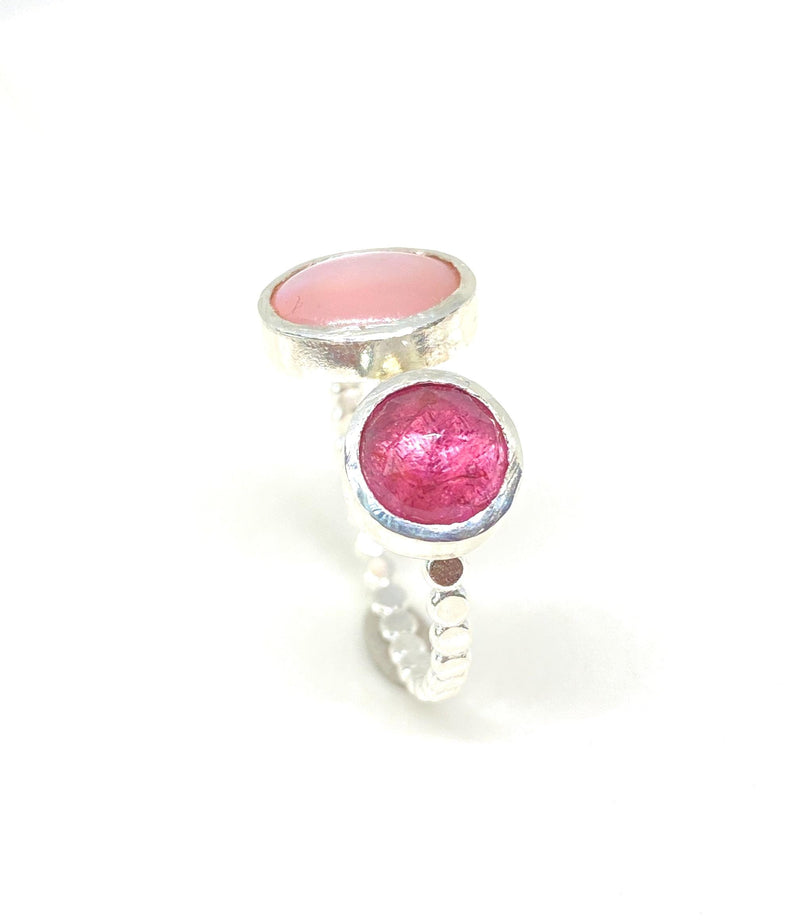 Pink Tourmaline and Mother Of Pearl Silver Ring Handmade