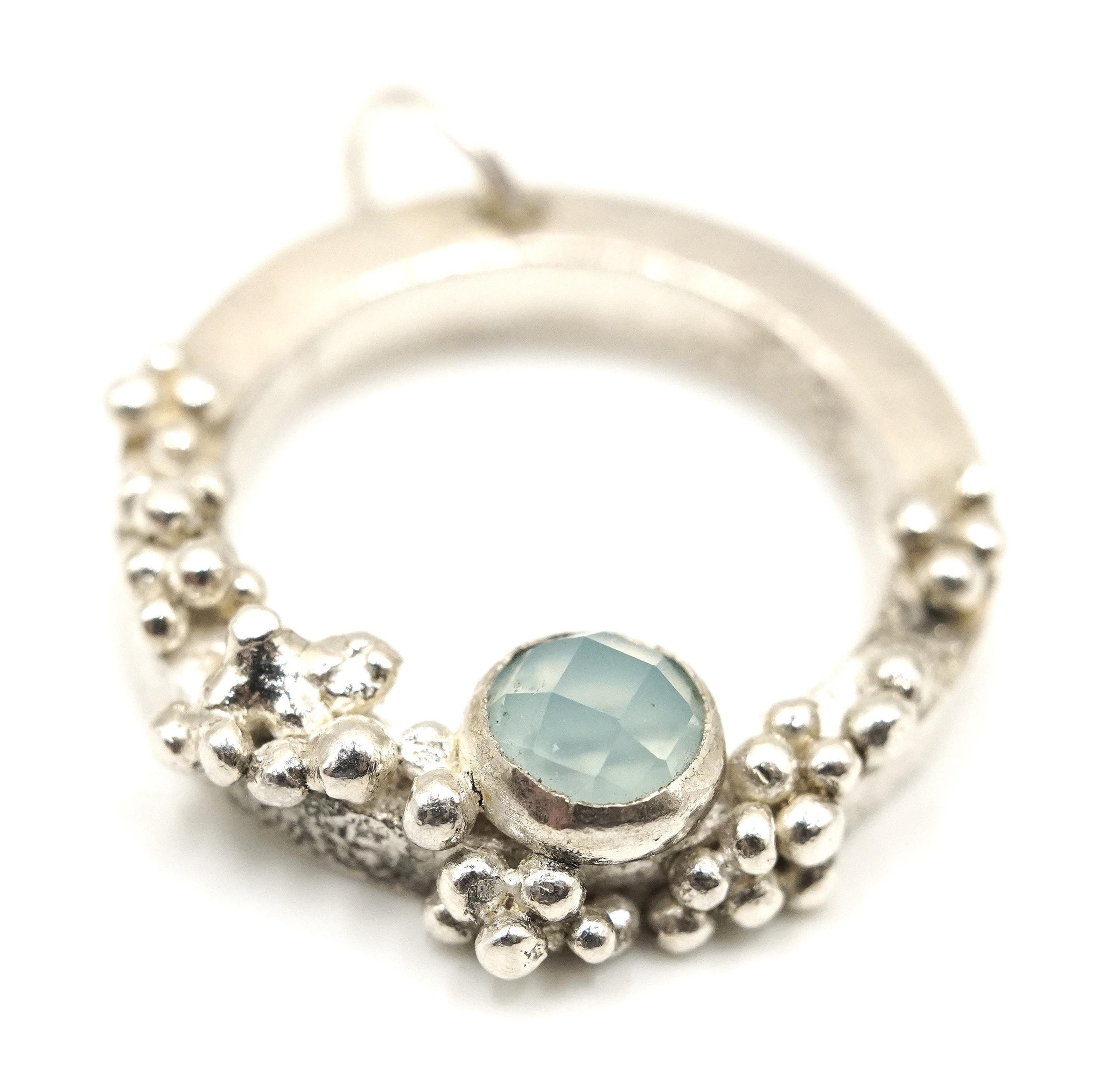 Blue Chalcedony Granulated Silver Pendant: Unique Handmade Natural Gemstone Jewellery