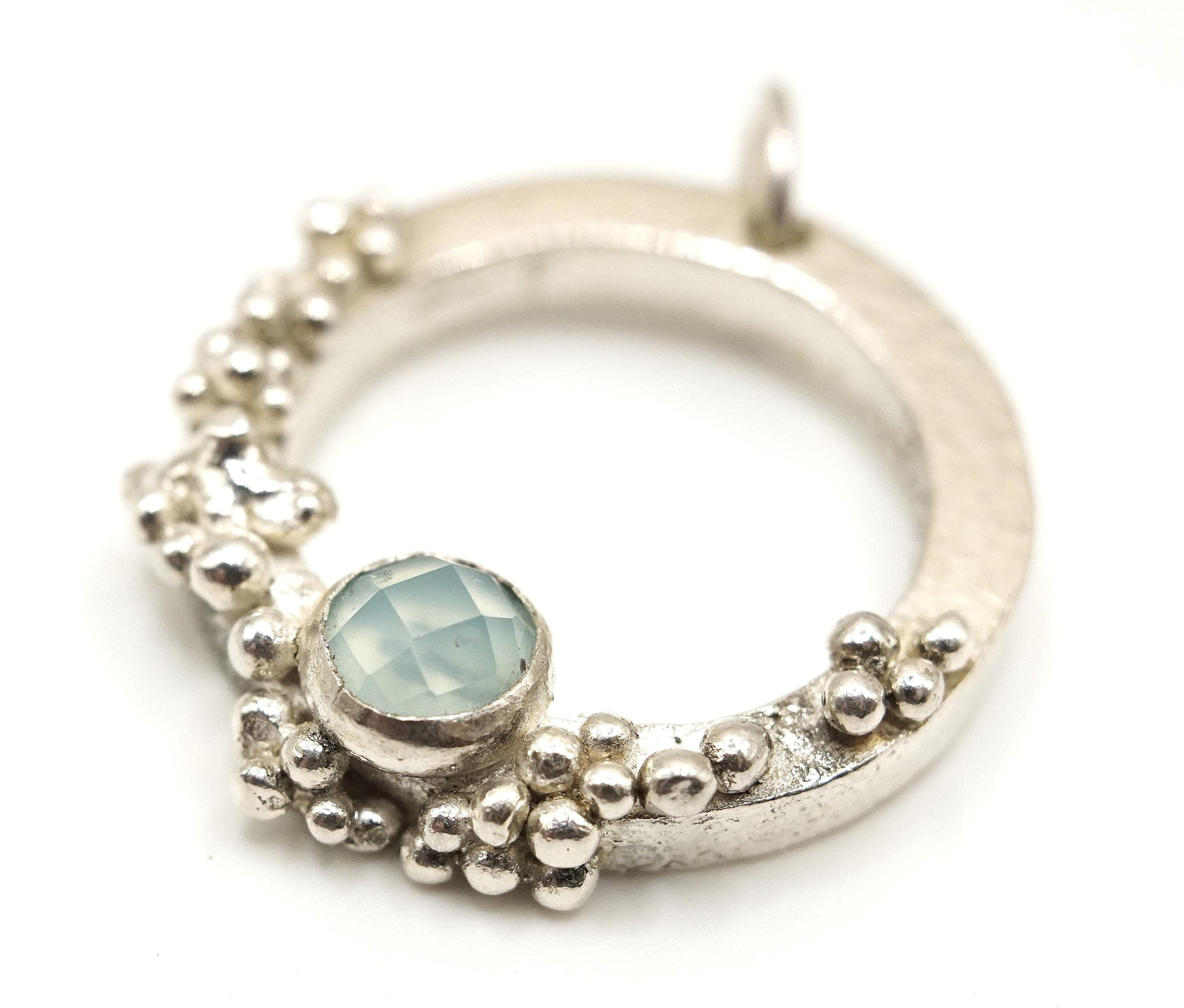 Blue Chalcedony Granulated Silver Pendant: Unique Handmade Natural Gemstone Jewellery