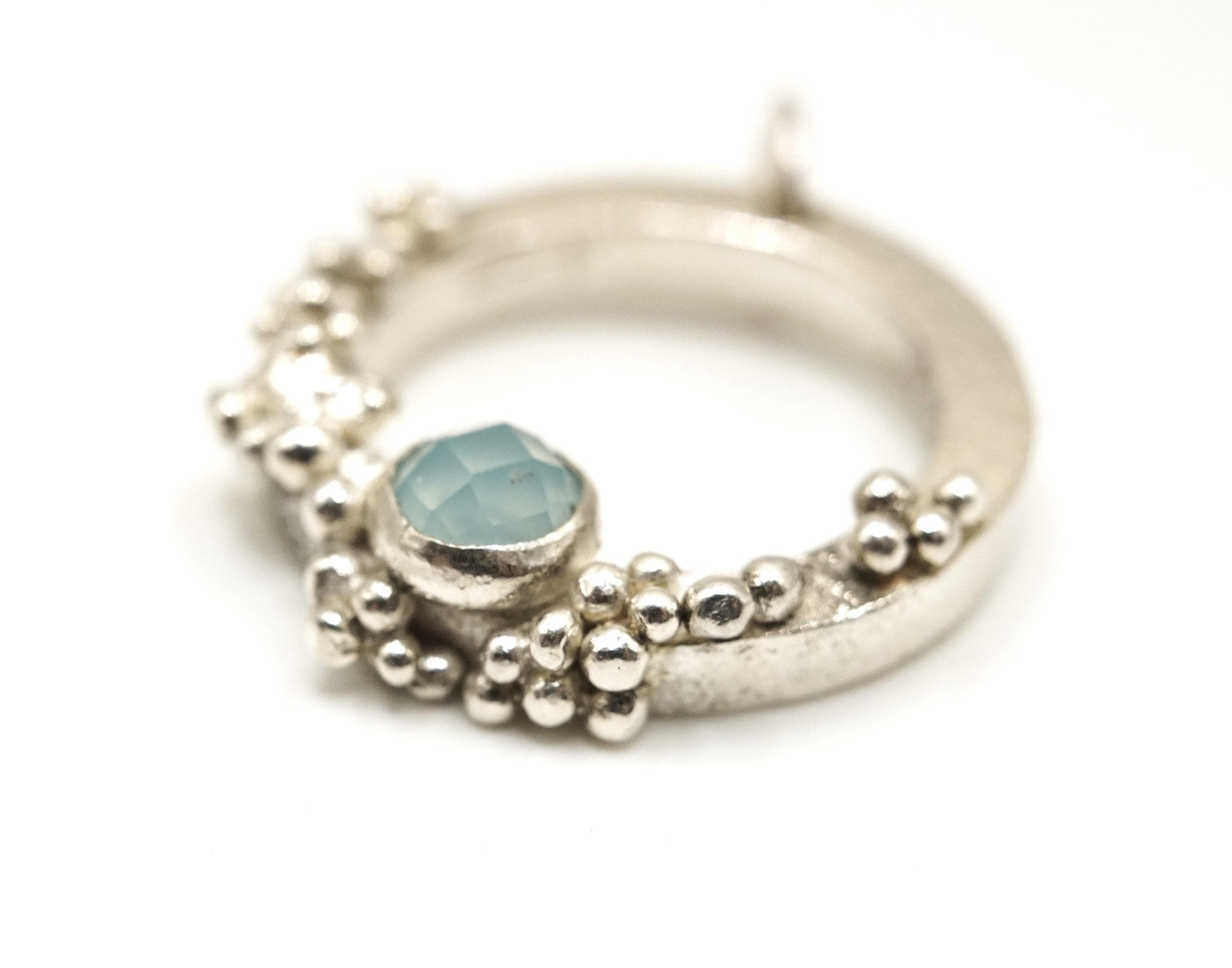 Blue Chalcedony Granulated Silver Pendant: Unique Handmade Natural Gemstone Jewellery