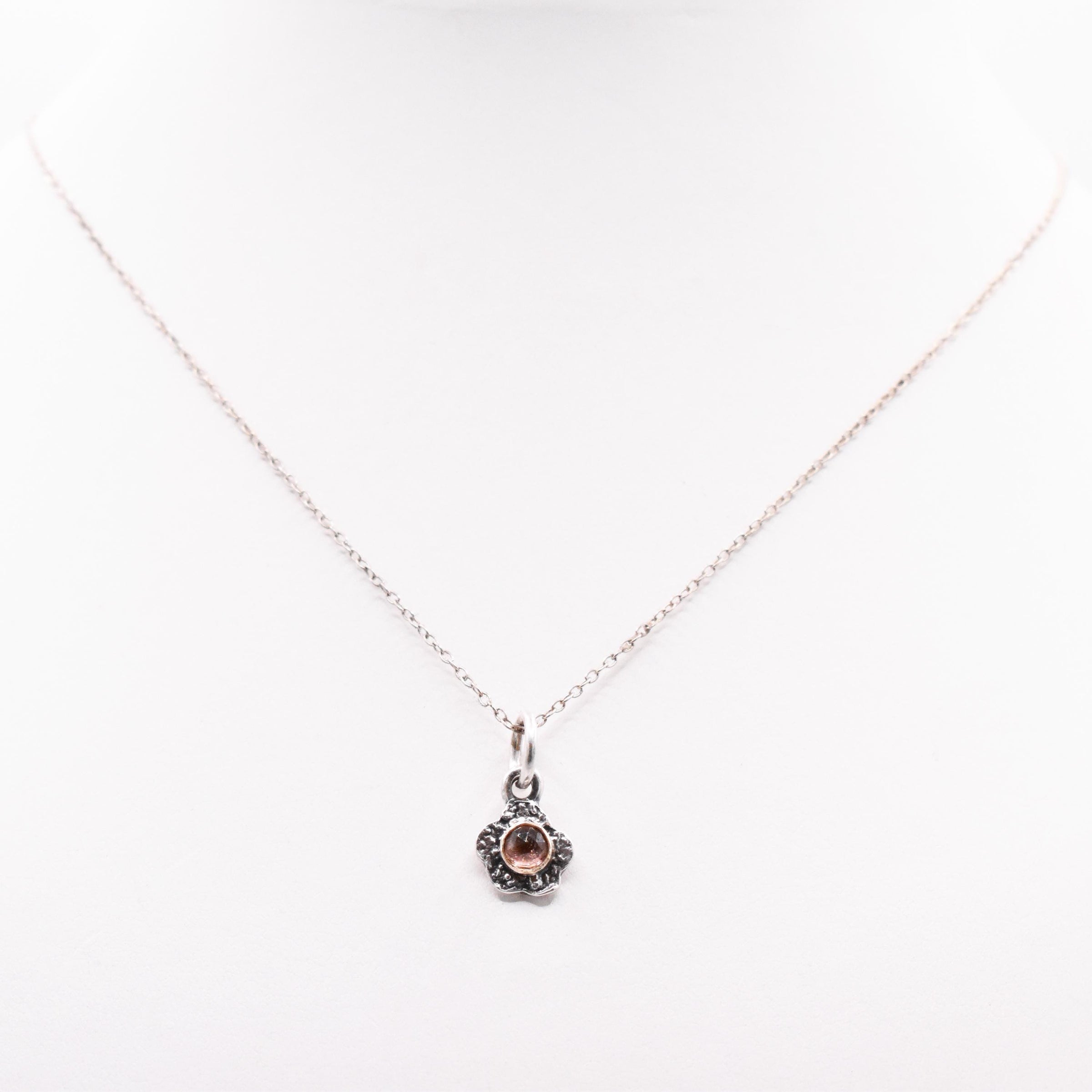 Handmade Pink Tourmaline Sterling Silver and 9ct Gold Flower Pendant