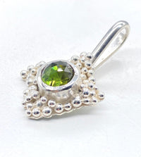 Green Tourmaline Silver Granulation Pendant Handmade