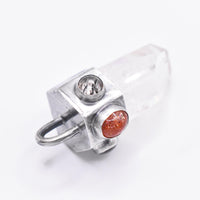 Handmade Brandberg Enhydro Quartz, Sunstone and Super 7 Hammered Sterling Silver Crystal Pendant