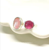 Pink Tourmaline and Mother Of Pearl Silver Ring Handmade