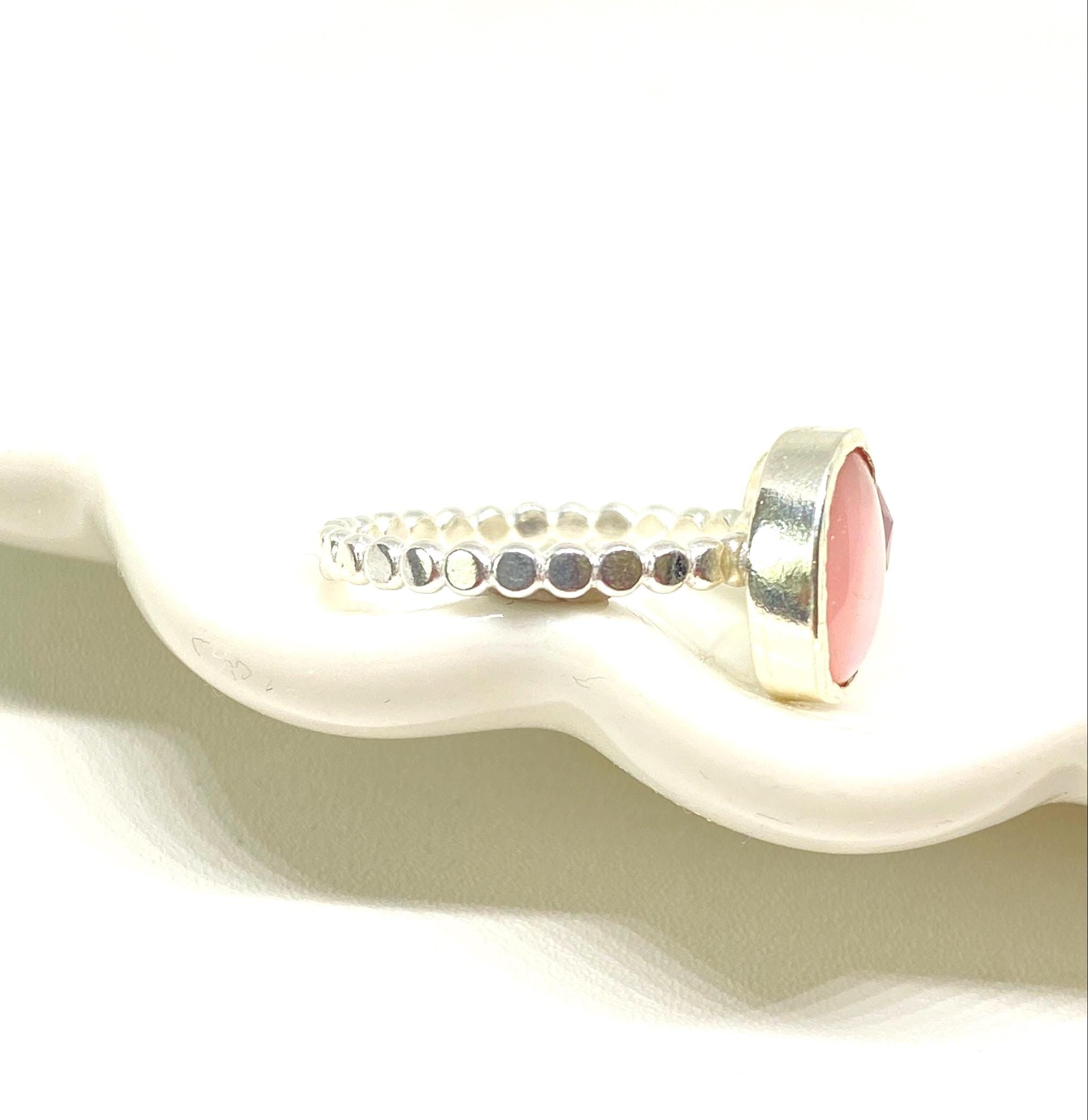 Pink Tourmaline and Mother Of Pearl Silver Ring Handmade