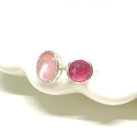 Pink Tourmaline and Mother Of Pearl Silver Ring Handmade