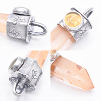 Handmade Golden Lemurian Quartz and Yellow Opal Stamped Bee Sterling Silver Pendant