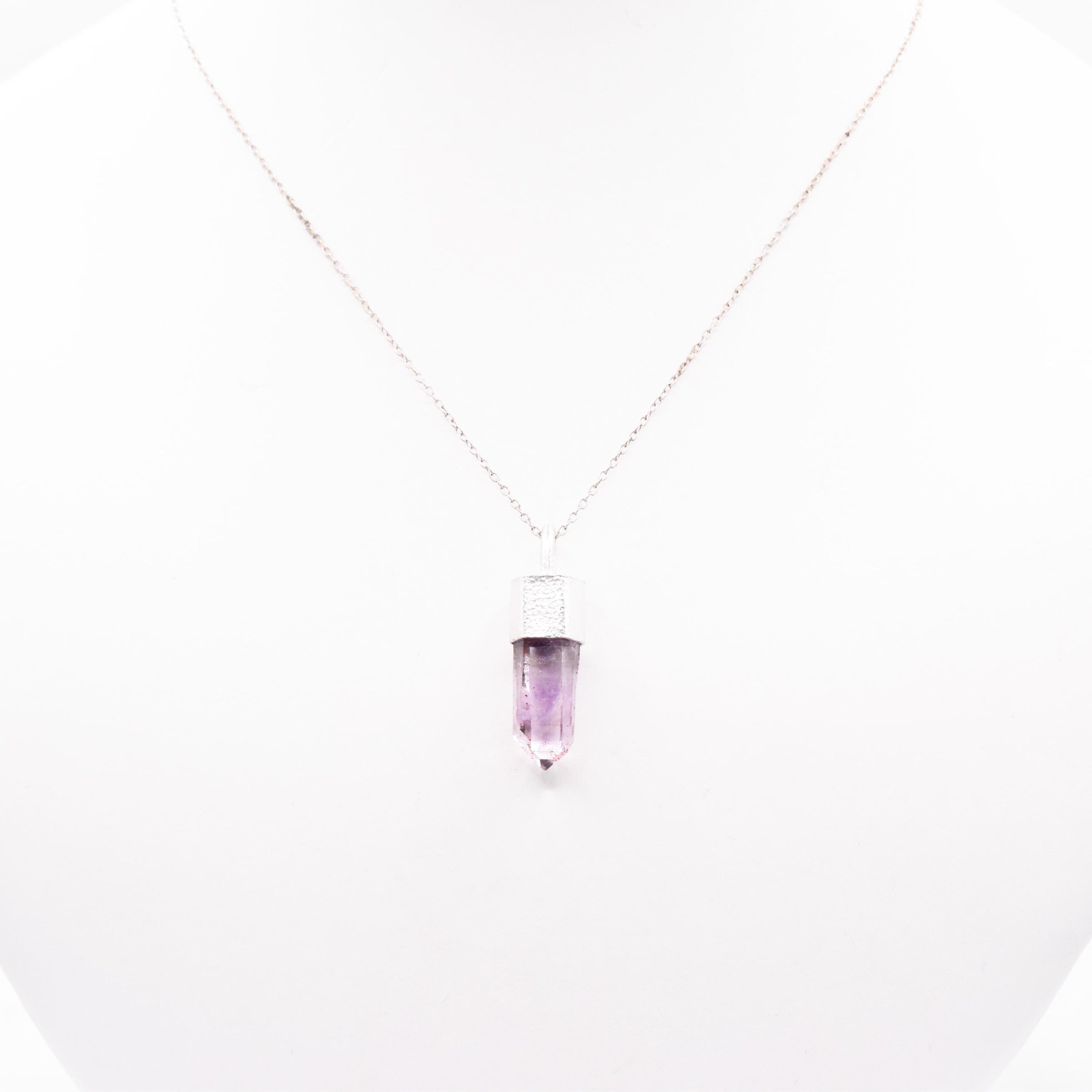 Handmade Brandberg Quartz Hammered Sterling Silver Pendant