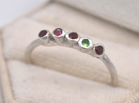 Multi-Coloured Garnet Sterling Silver Ring: Unique Handmade Natural Gemstone Jewellery