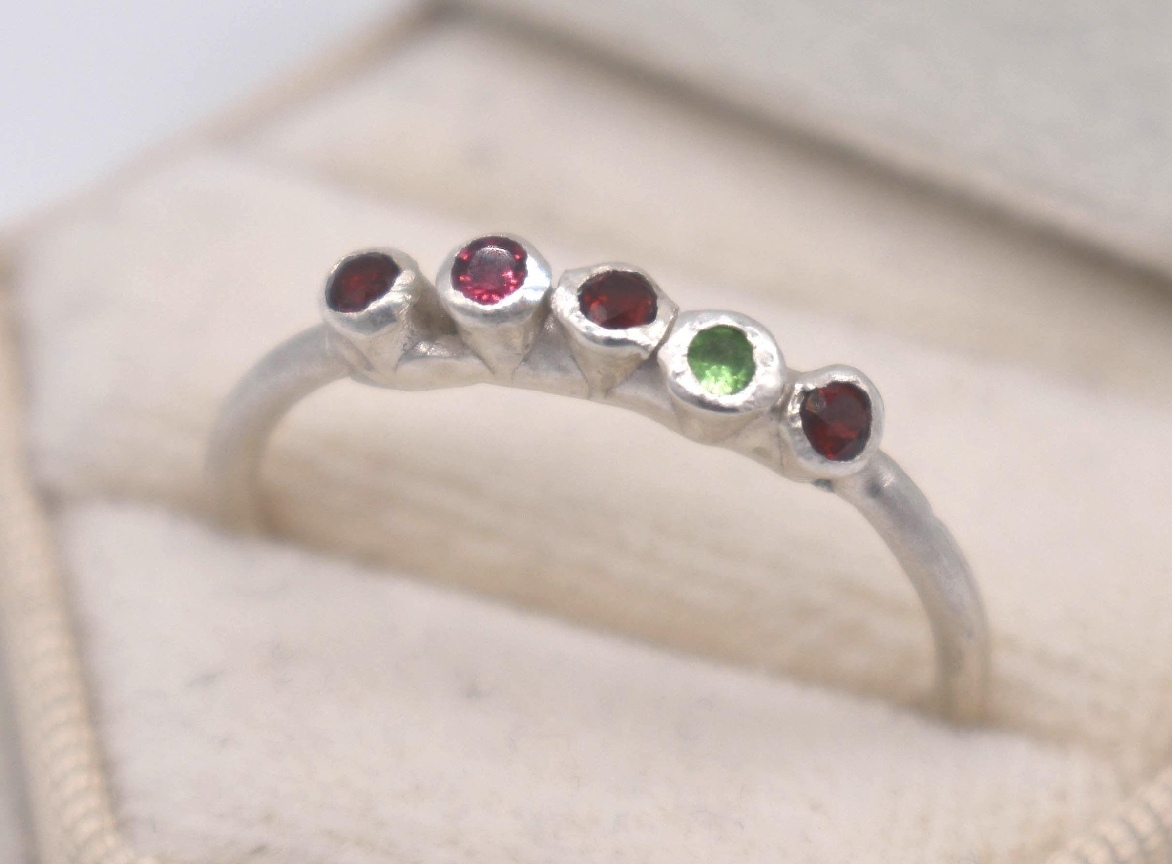 Multi-Coloured Garnet Sterling Silver Ring: Unique Handmade Natural Gemstone Jewellery