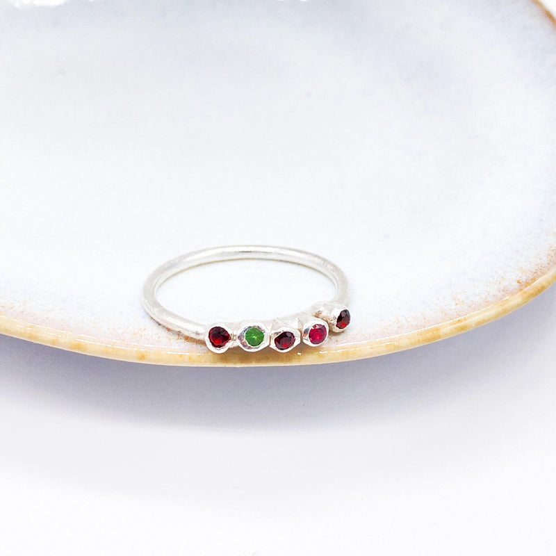 Multi-Coloured Garnet Sterling Silver Ring: Unique Handmade Natural Gemstone Jewellery