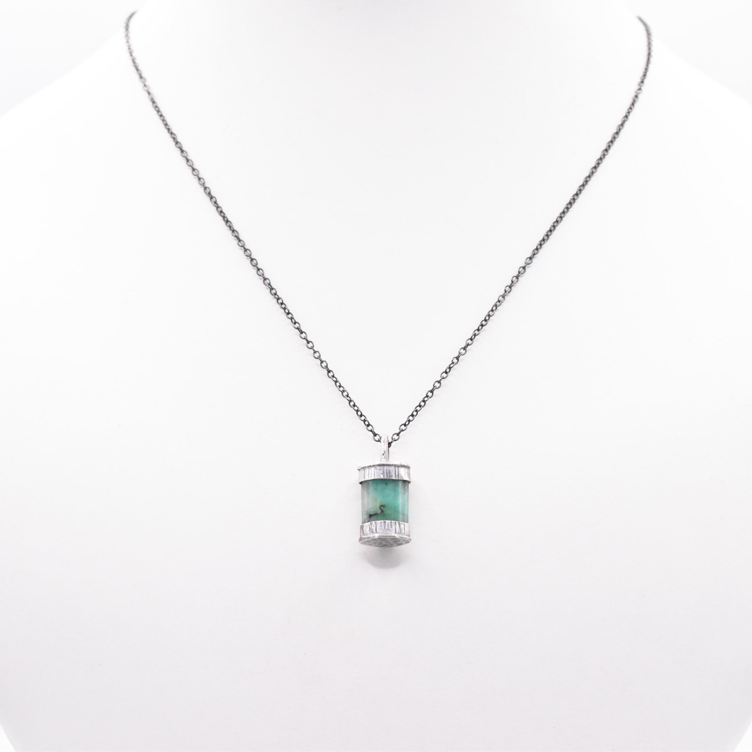 Handmade Textured Sterling Silver Emerald Pendant