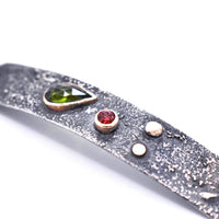 Handmade Oxidised Sterling Silver Bracelet with Tourmalines and 9ct Gold