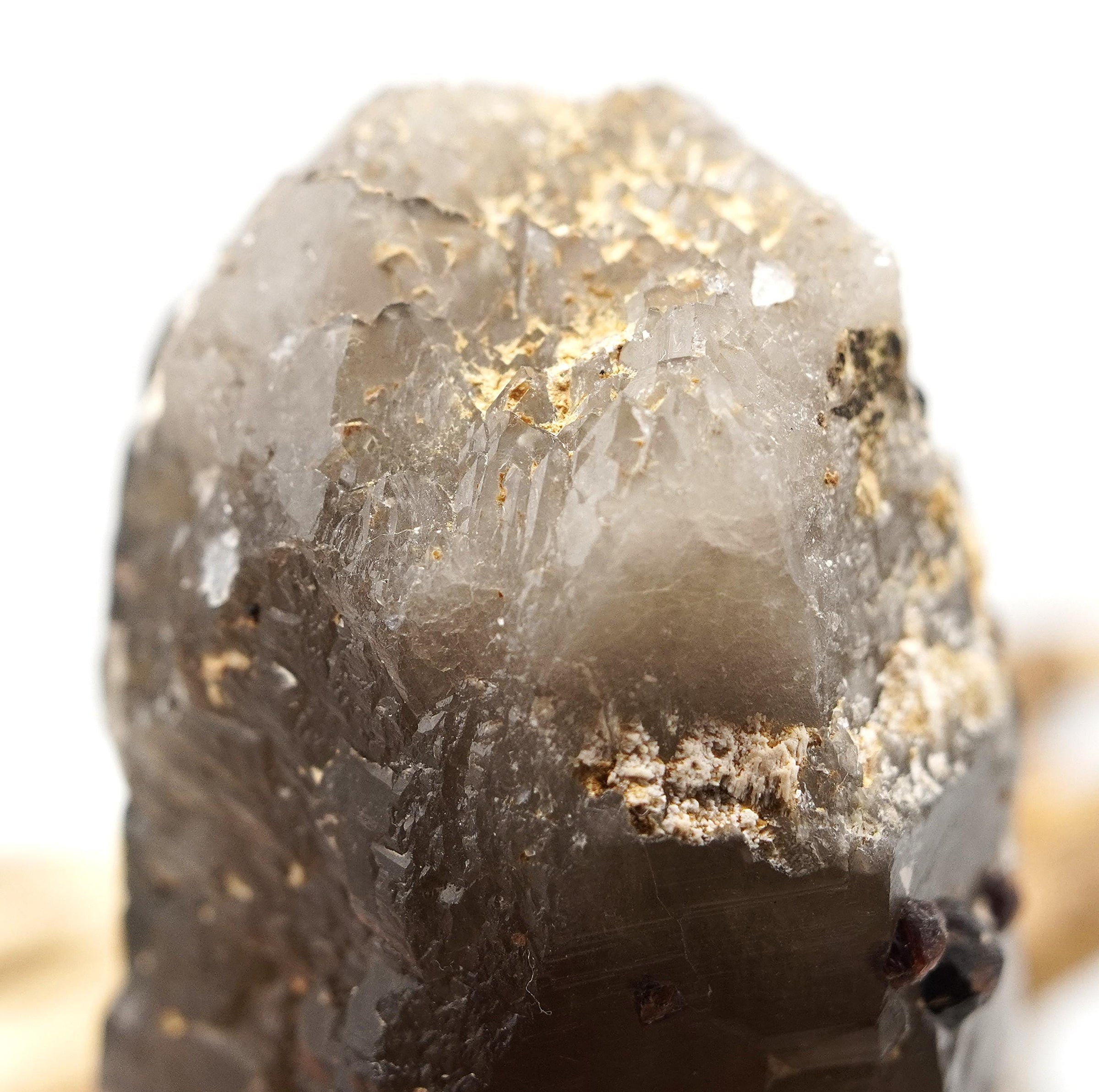 Spessartine Garnets on Self-Healed Smoky Manifestation Quartz: Rare Natural Crystal