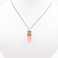 Handmade Golden Lemurian Quartz and Yellow Opal Stamped Bee Sterling Silver Pendant