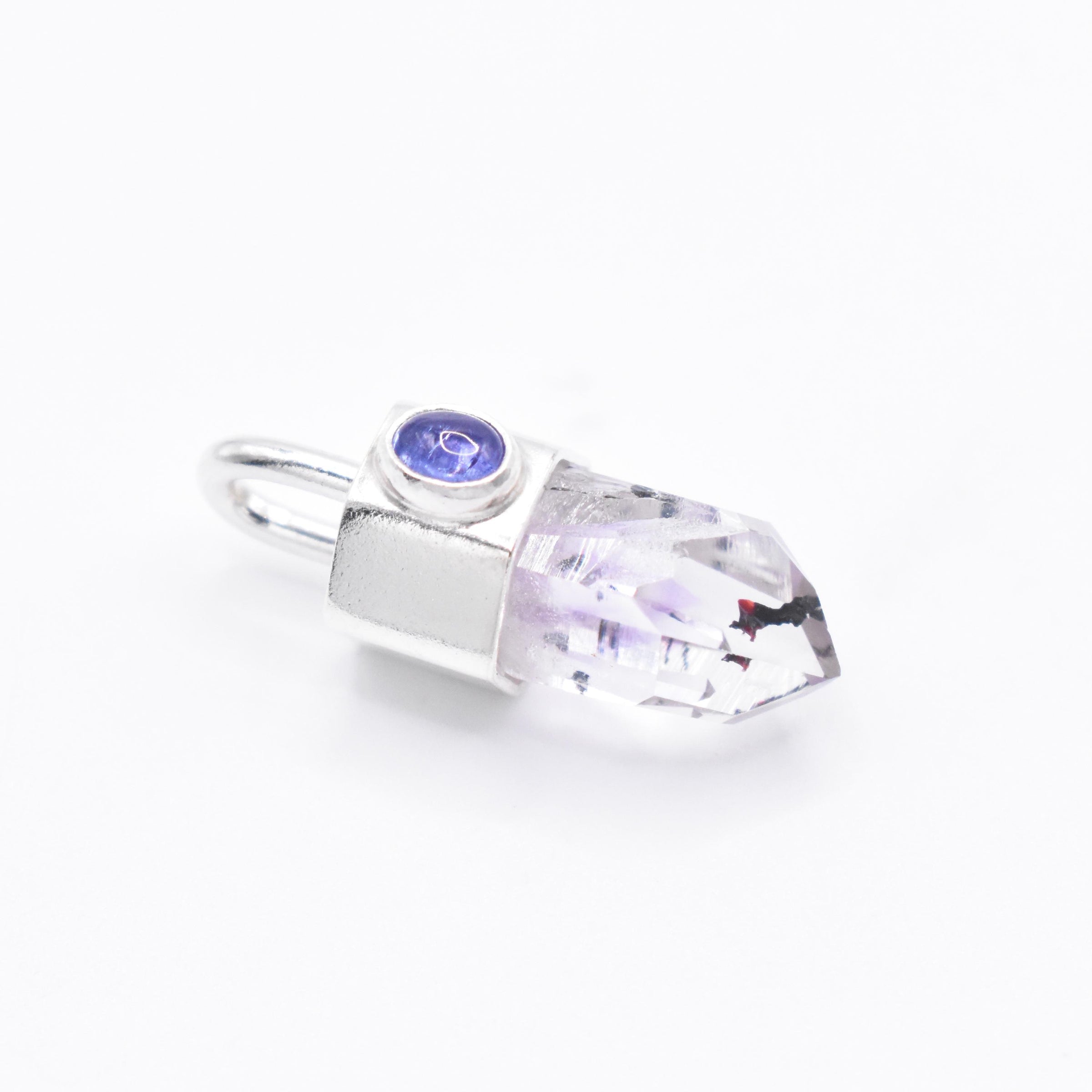 Handmade Brandberg Harlequin Quartz and Tanzanite Sterling Silver Pendant