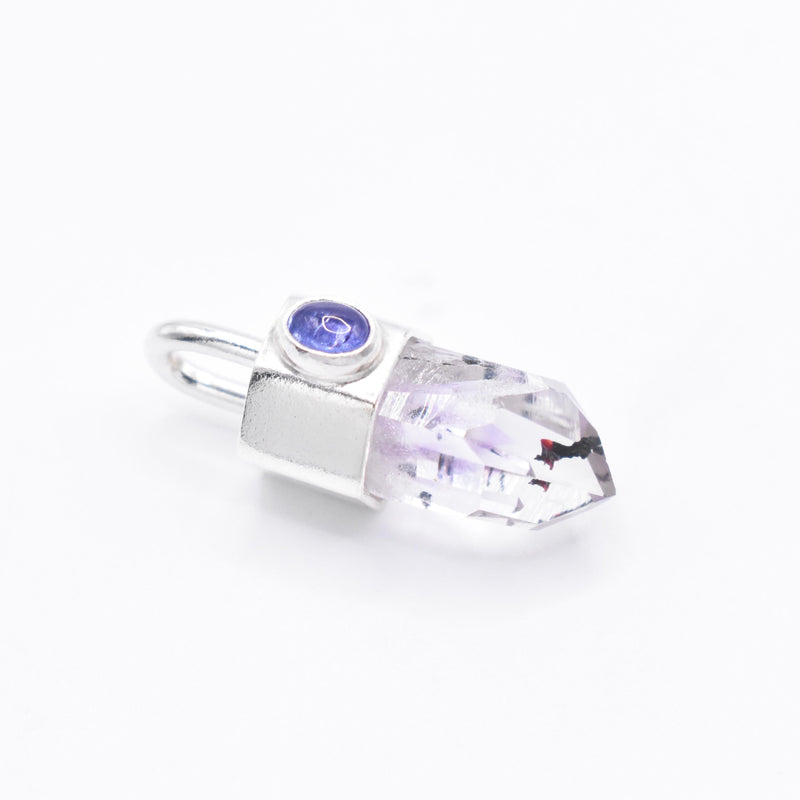 Handmade Brandberg Harlequin Quartz and Tanzanite Sterling Silver Pendant