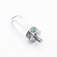Handmade Himalayan Quartz and Emerald Hammered and Blackened Sterling Silver Pendant