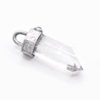 Handmade Himalayan Quartz and Emerald Hammered and Blackened Sterling Silver Pendant