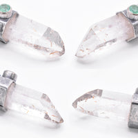 Handmade Brandberg Quartz and Emerald Hammered and Blackened Sterling Silver Algiz Rune Pendant
