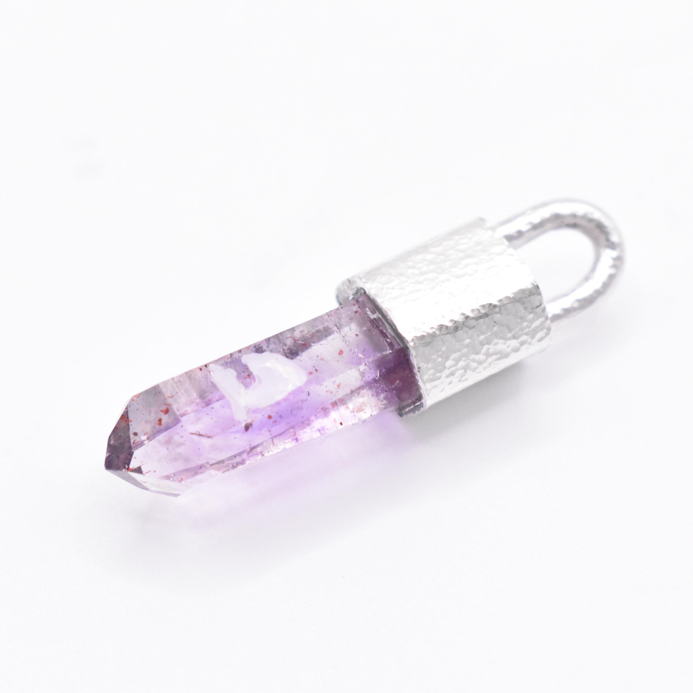 Handmade Brandberg Quartz Hammered Sterling Silver Pendant