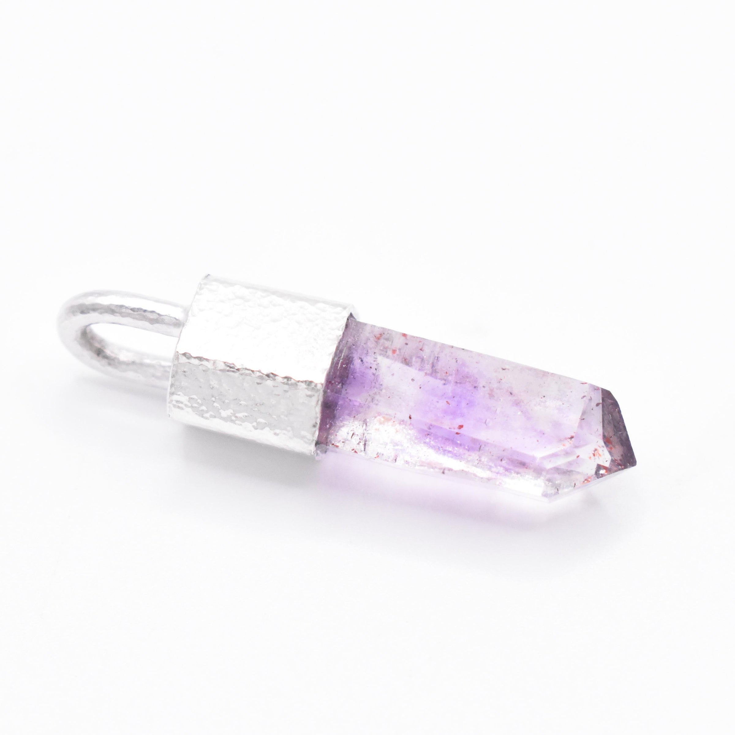 Handmade Brandberg Quartz Hammered Sterling Silver Pendant