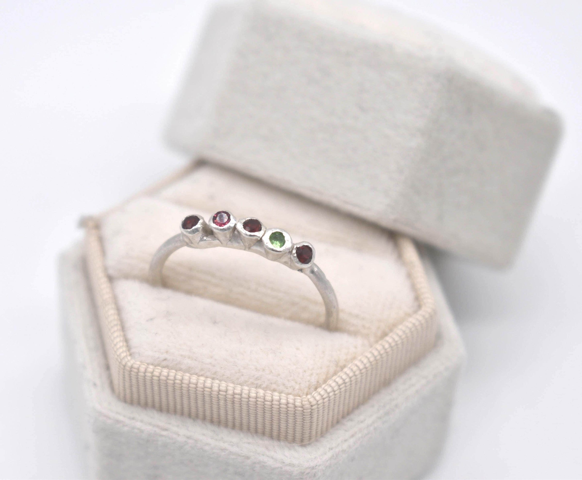 Multi-Coloured Garnet Sterling Silver Ring: Unique Handmade Natural Gemstone Jewellery