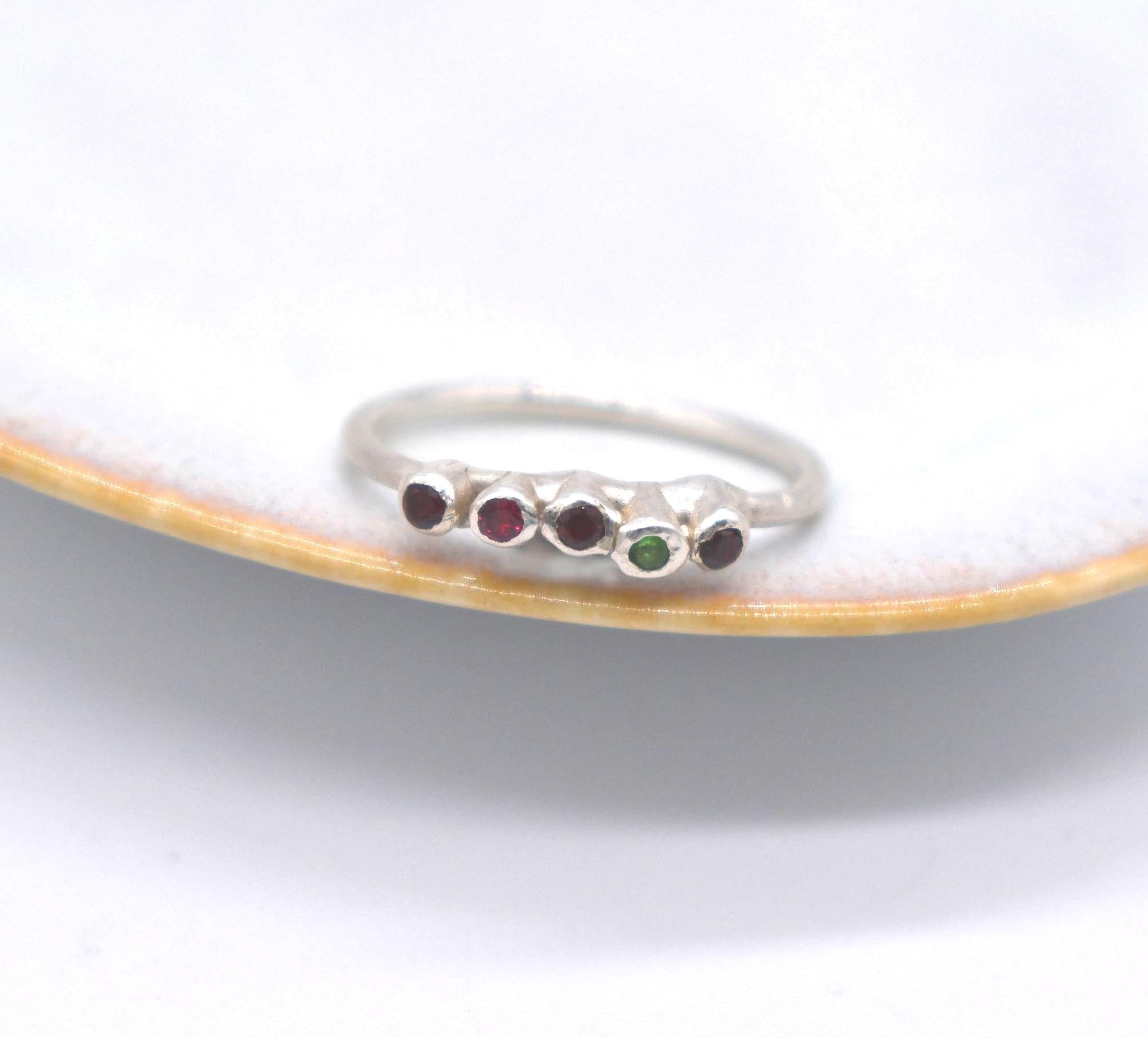 Multi-Coloured Garnet Sterling Silver Ring: Unique Handmade Natural Gemstone Jewellery