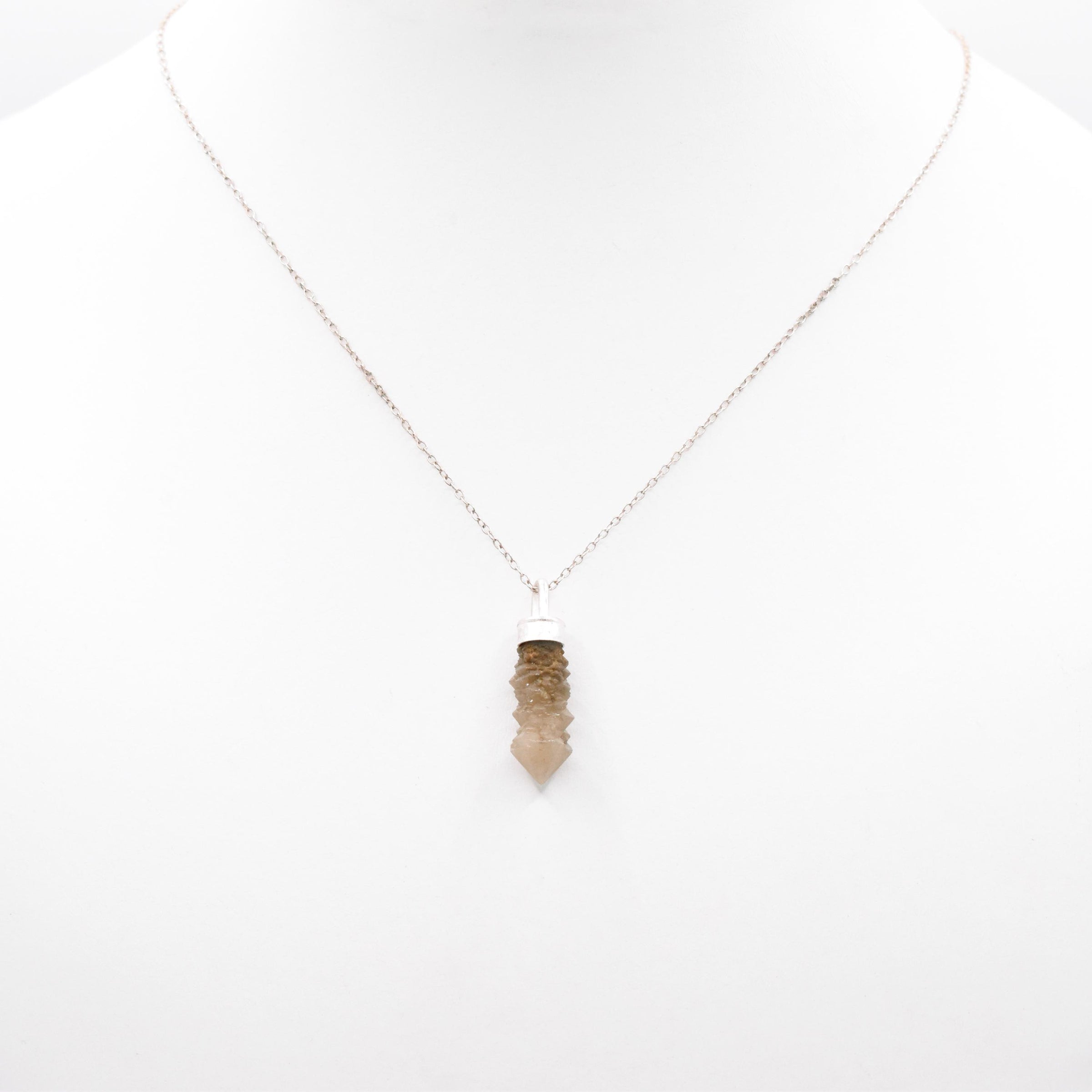 Handmade Mongolian Green Sceptre Generator Quartz Sterling Silver Pendant