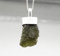 Handmade Moldavite & Super Seven Textured Sterling Silver Pendant