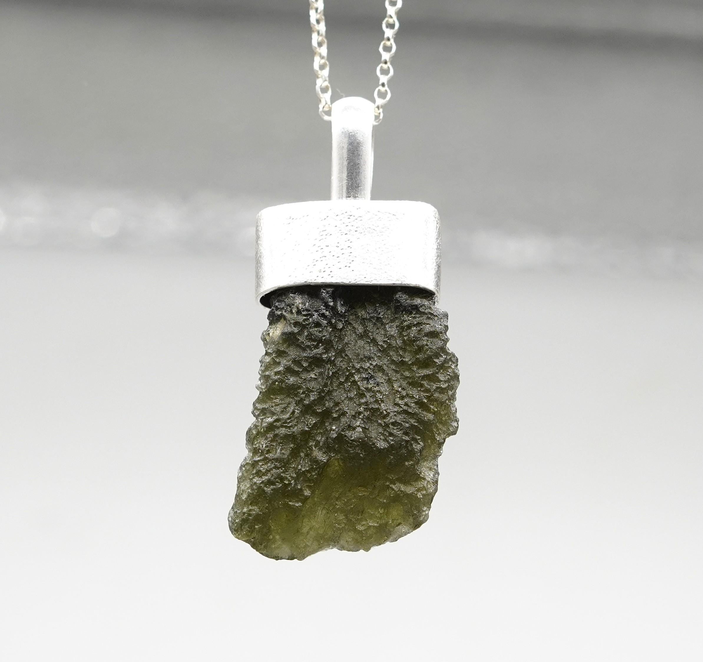 Handmade Moldavite & Super Seven Textured Sterling Silver Pendant